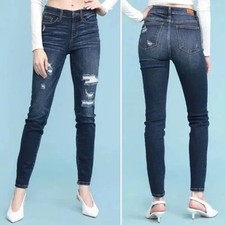 Judy Blue Skinny Fit Distressed Jeans 14W dark wash high rise ripped holes
