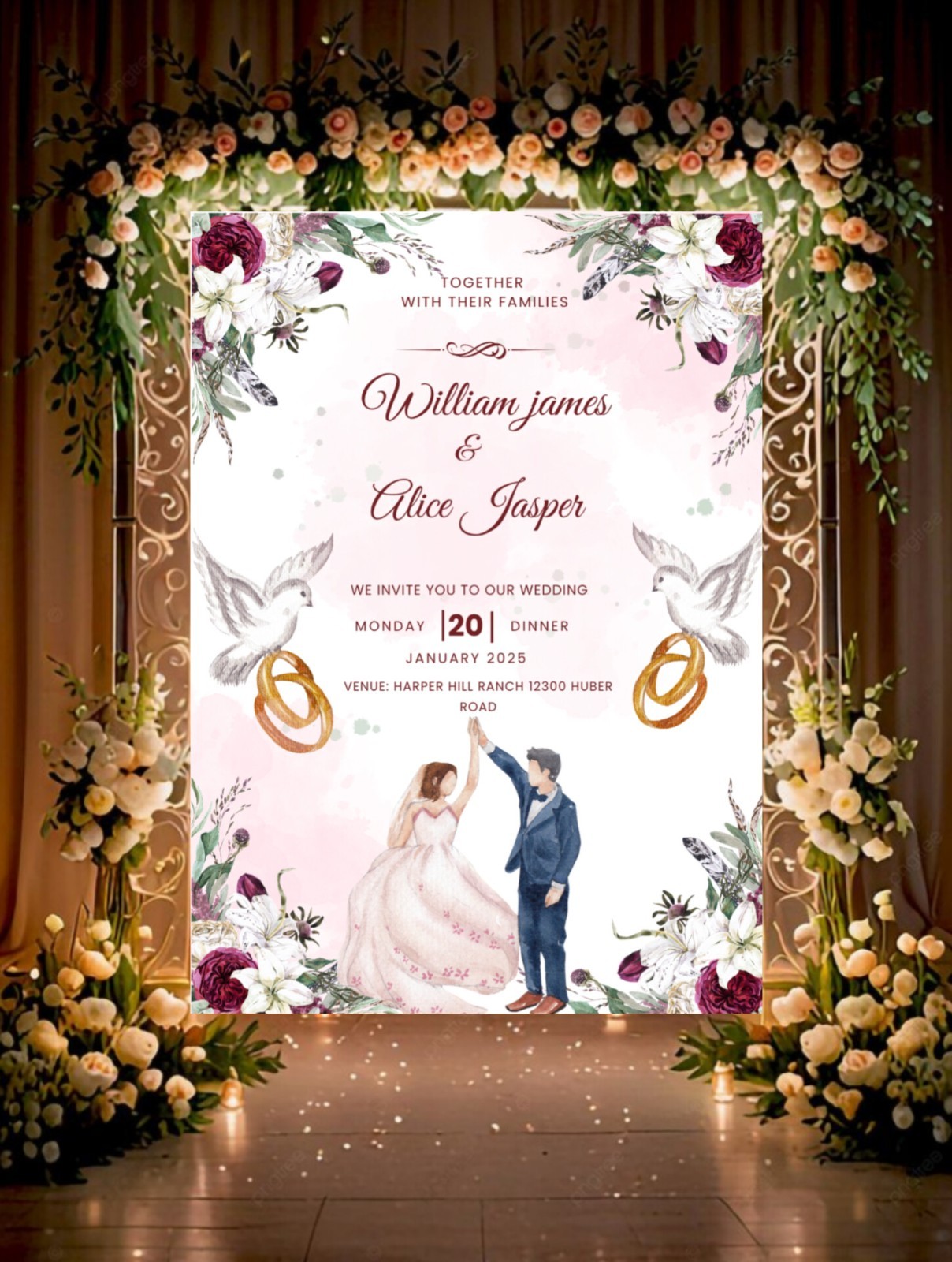 Printable Wedding Invitation, Personalised Invitation Digital Wedding Invitation