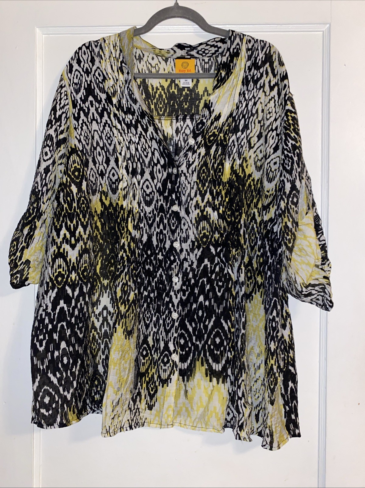 Ruby Rd Black White Yellow  Button Up Blouse Top … - image 1