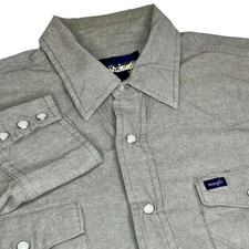 Vintage 90s Wrangler Chambray Pearl Snap Western Shirt Mens Large Gray Cotton