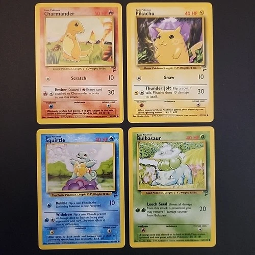Pikachu, Charmander, Squirtle, Bulbasaur - Base Set 2 - Pokemon -Starter Set