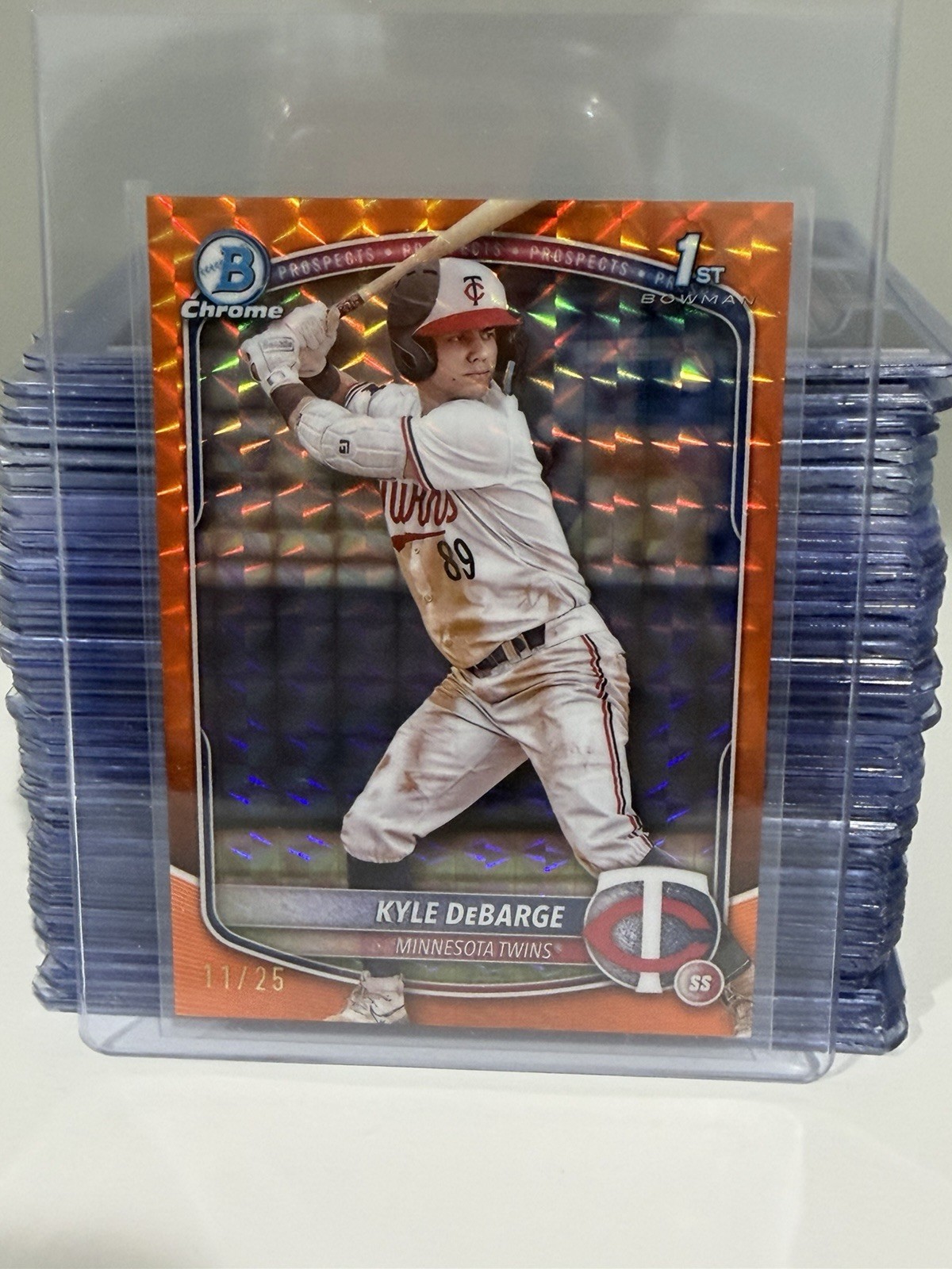 2025 Bowman Chrome Prospect Kyle DeBarge 1st Twins Orange Geometric /25
