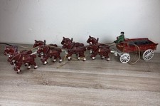 Vintage Cast Iron Budweiser Clydesdale Wagon 1 Driver No Dog 8 Horses No Barrels
