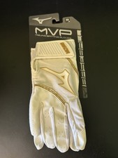 Mizuno MVP Adult Baseball Batting Glove White Gold Small New