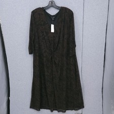Connected Apparel V Neck Cocktail Brown 3/4 Sleeve Dress Womens Size 24W NWT