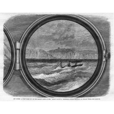 Blick aus einem Salonhafen des GREAT EAST Dampfschiffes - antiker Druck 1859