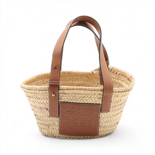 Loewe Basket small Raffia x leather Straw bag Beige×Brown