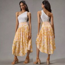Maeve Anthropologie Flounce midi Skirt Large Boho Abstract Print Pull On Flirt