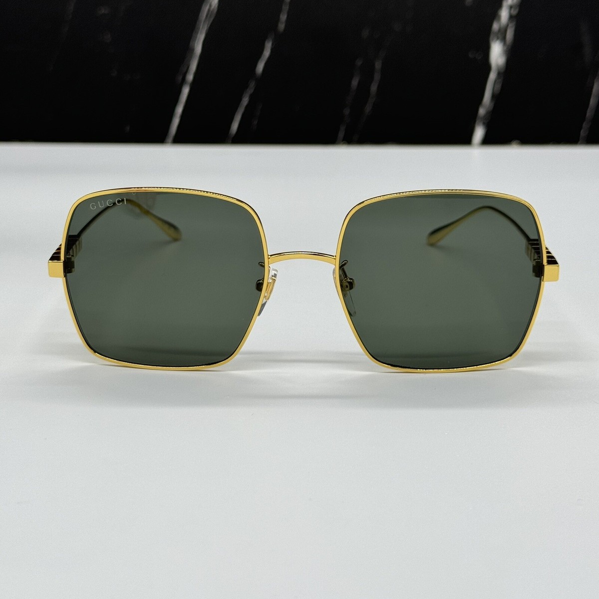 NEW Gucci GG1434S 001 Yellow Gold Grey Unisex Authentic NEW GUCCI GG1434S 001 SQUARE GOLD GREY UNISEX SUNGLASSES  main image 4