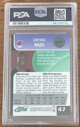 2003-04 eTopps #47 Dwyane Wade PSA 9 RC Rookie POP 14 - Picture 2 of 4