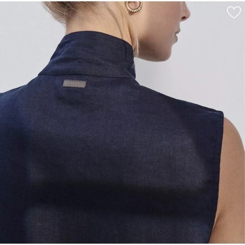 LUNYA NWT $138 Woven Linen Sleeveless Shirt - Navy Blue Size L - Picture 4 of 15