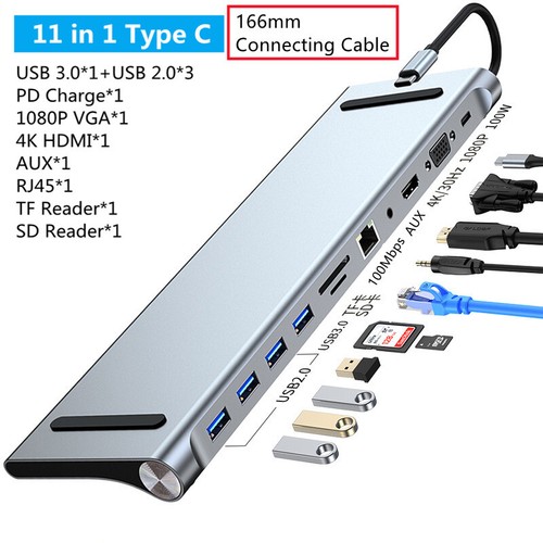 Adaptateur USB C 3.0 multiport 4K HDMI RJ45 SD TF VGA dock station Type C - Afbeelding 9 van 11