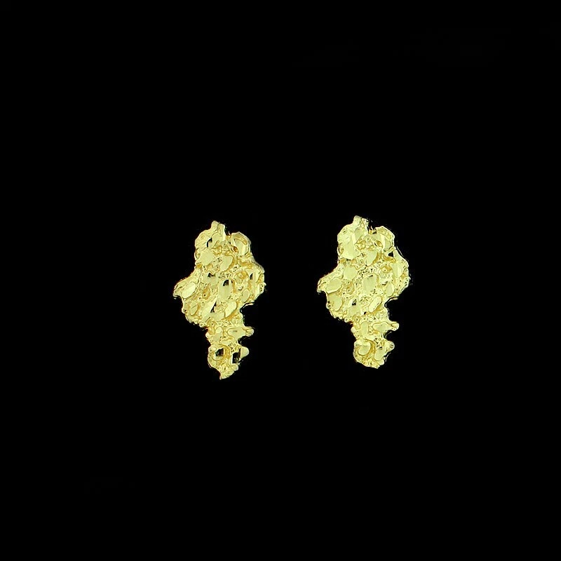 Aretes grandes de oro amarillo macizo de 10K real para hombre con pepita de corte de diamante Foto 2 de 4