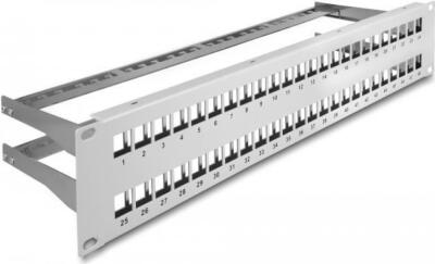 Delock 19'' Keystone Patch Panel 48 Türen mit 2 HE Auspuffschienen grau