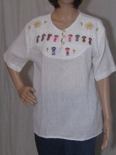 Vintage 1970s Cotton Top Mexican Little People Embroidered Ethnic Cheese Cloth L