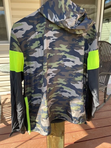 Rue 21 Mens M Camouflage Hooded Unlined Layer Look Jacket 1/4 Zip Packable Hood image 3