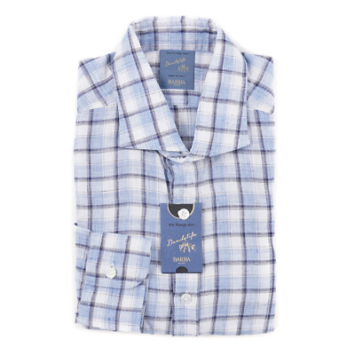 Barba Napoli Modern-Fit Sky Blue Check Linen Dress Shirt 15.75 (Eu 40) NWT
