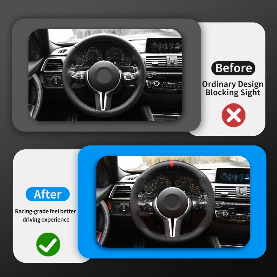 Volante redondo de cuero completo para BMW M2 M3 M4 F30 F20 F22 F25 F80 F36 X5 X6 Foto 2 de 4