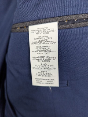 J. CREW Ludlow 100% Cotton Navy Blue Sport Coat Jacket Sz 34S Dual Vent - Picture 6 of 6