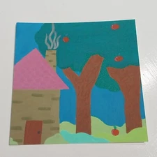 6x6 Inch Acrylic Painting Watercolor Paper  Landscape Title Apple Tree Home A1