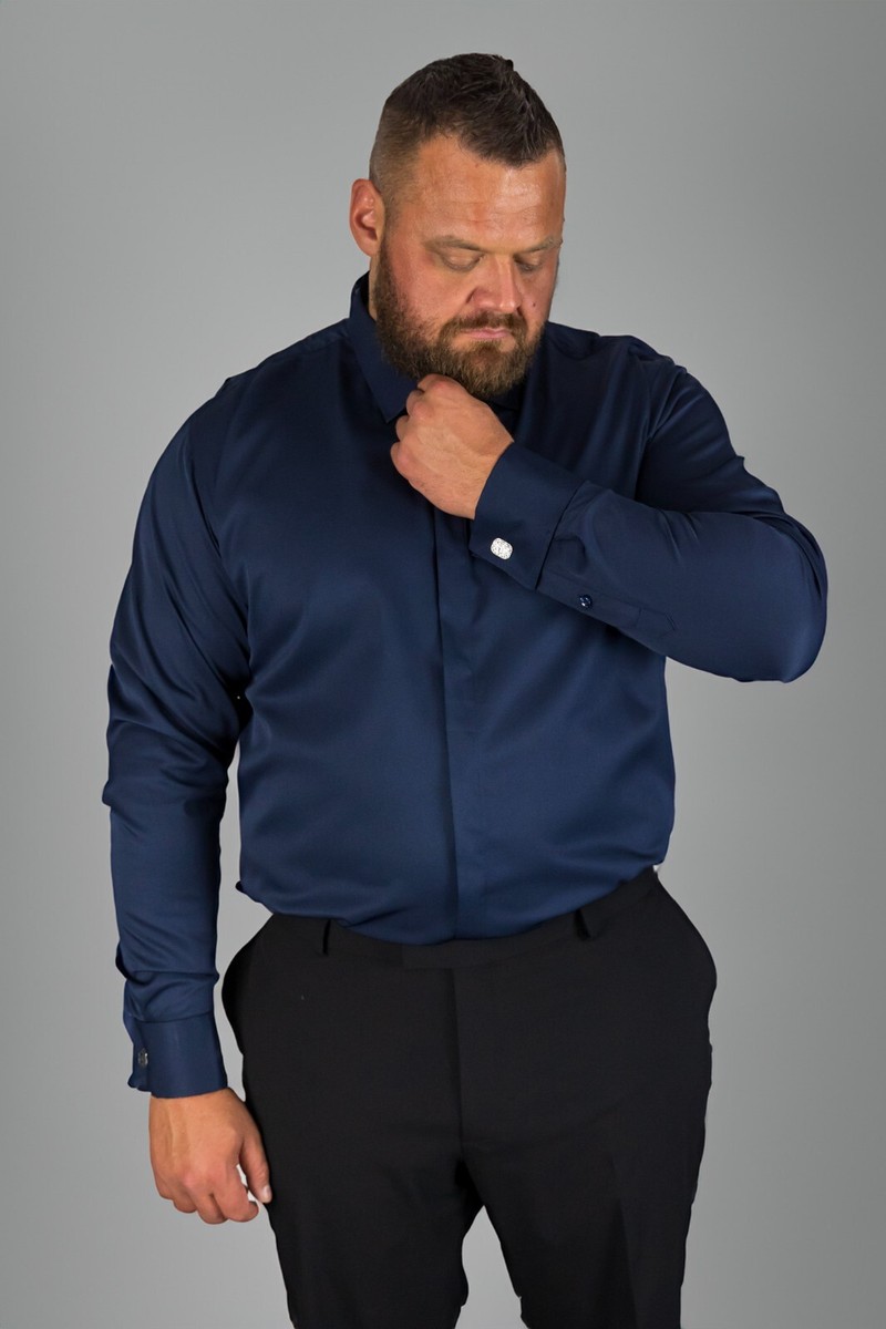 Men's Navy Blue Stretch Fit Cufflink Shirt & Cufflinks Double Cuff