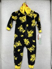 Pokemon Pikachu One Piece Pajama Outfit Youth XS 4/5 Black Hooded