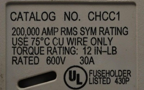 Buss 600V 30A Fuse Holder Model CHCC1 ++ - Picture 2 of 2