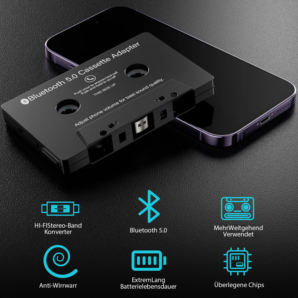 Bluetooth5.0 Kassettenadapter Auto Audio Cassette Adapter MP3 Freisprechanlage