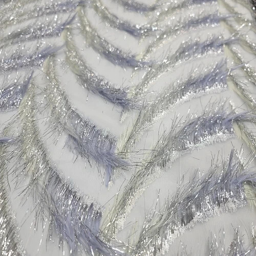 Fabric Sold By The Yard Blue Periwinkle Fringes Shaggy Metallic Clear Organza - Picture 4 of 10