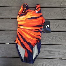 TYR Durafast Maxfit Atlas Swimsuit Orange/navy Youth Girls Size 22 New