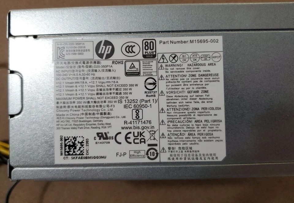 HP TG02 350W 80 Plus Gold PSU Power Supply D20-350P1A M15695-002 M49611-001 - Image 2 of 4