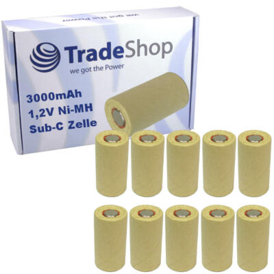 10x Sub-C SC Zelle Rohzelle zum Selbsteinbau 3000mAh 1,2V Flatop ohne Lötfahne