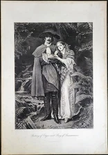 John Everett Millais "Parting of Edgar And Lucy" Antique Engraving 1886