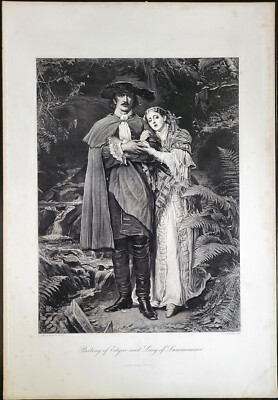 John Everett Millais ''Parting of Edgar And Lucy'' Antique Engraving 1886