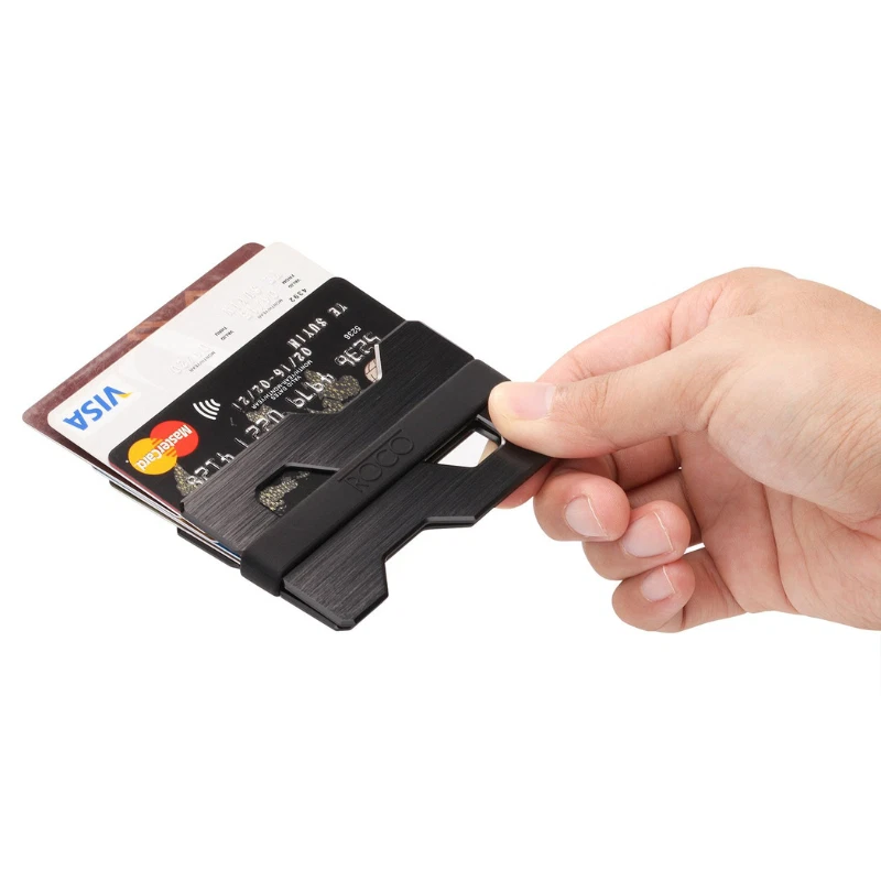 Roco Minimalista Portafoglio Alluminio Blocco RFID Slim Metallo Fermasoldi Uomo Regalo - Immagine 4 di 4