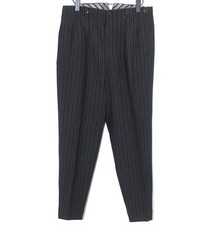 French 1920/30s Antique Dark Grey Striped Wool Buckle Back Tailored Pants W34