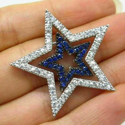 1.60Ct Round Cut Lab-Created Blue Sapphire Star Pendant 14k White Gold Plated