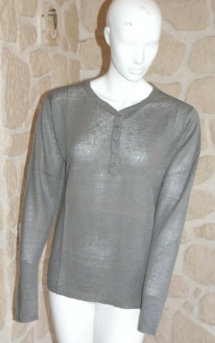 Pull Bleu Col V Terry Lane Femme XL – 100% Lin Boutonné Neuf