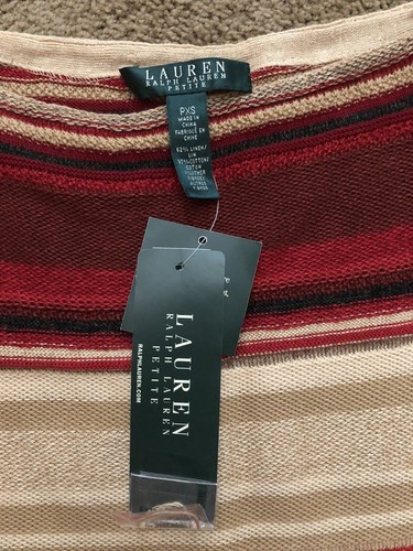 NWT Lauren Ralph Lauren Women Red Multi Petite XS Linen Sleeveless Tunic Sweater - Picture 3 of 4