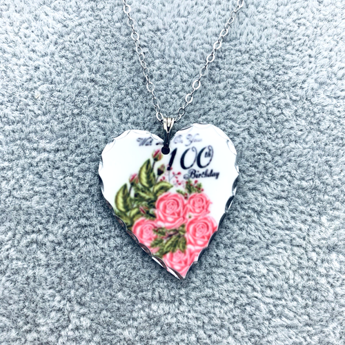 Collar de plata de ley .925 con colgante de corazón para cumpleaños número 100 - Imagen 3 de 12