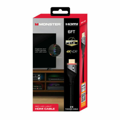 Monster HDMI High Speed 21.0 Gbps 4K HDR UHD Red 6 Ft Cable Gold Plated Premium