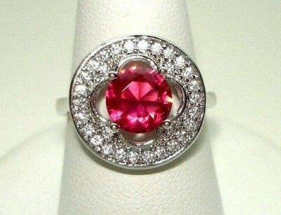 AB 2 Karat rot-rosa Rubin mit weißen Topas Akzenten 0,925 Sterlingsilber Ring 6