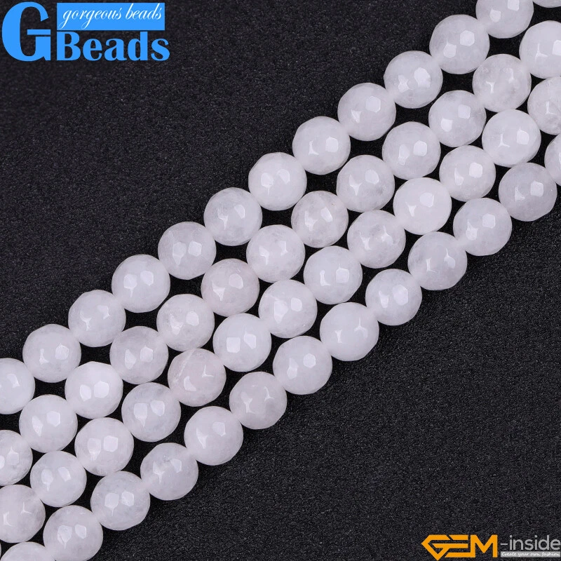 Cuentas sueltas de piedra redonda facetada de jade blanco para hacer joyas 15" 4 mm 6 mm 8 mm Foto 4 de 4