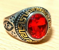 USA retrò COLLEGE RING acciaio inox pietra rossa uomo donna tg 19 20 21 22 23 24