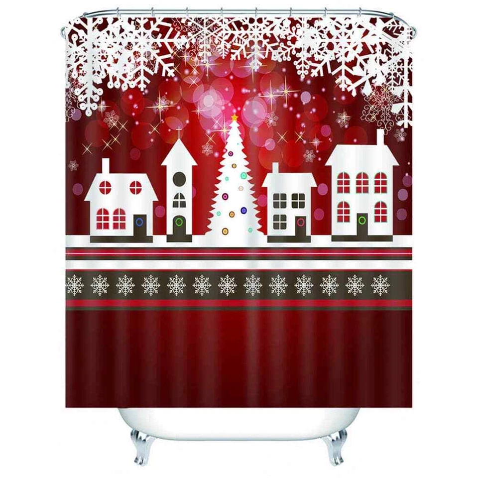 Christmas Cottage Snow 3D Shower Curtain Waterproof Fabric Bathroom Decoration Foto 3 de 4