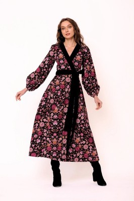Beyond By Vera Women Floral 1670 Isabella Tracht Dark Size SM Wrap Dress