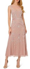 Adrianna Papell Beaded Sequin Midi  Cocktail Dress NWT Size 20W Dusty Pink