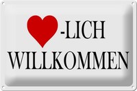 Schild Blech 30X20Cm - Made In Germany - Spruch Herzlich Willkommen Metall Deko