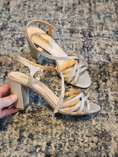 Badgley Mischka Silver Glitter Strappy Block Heel Sandals
