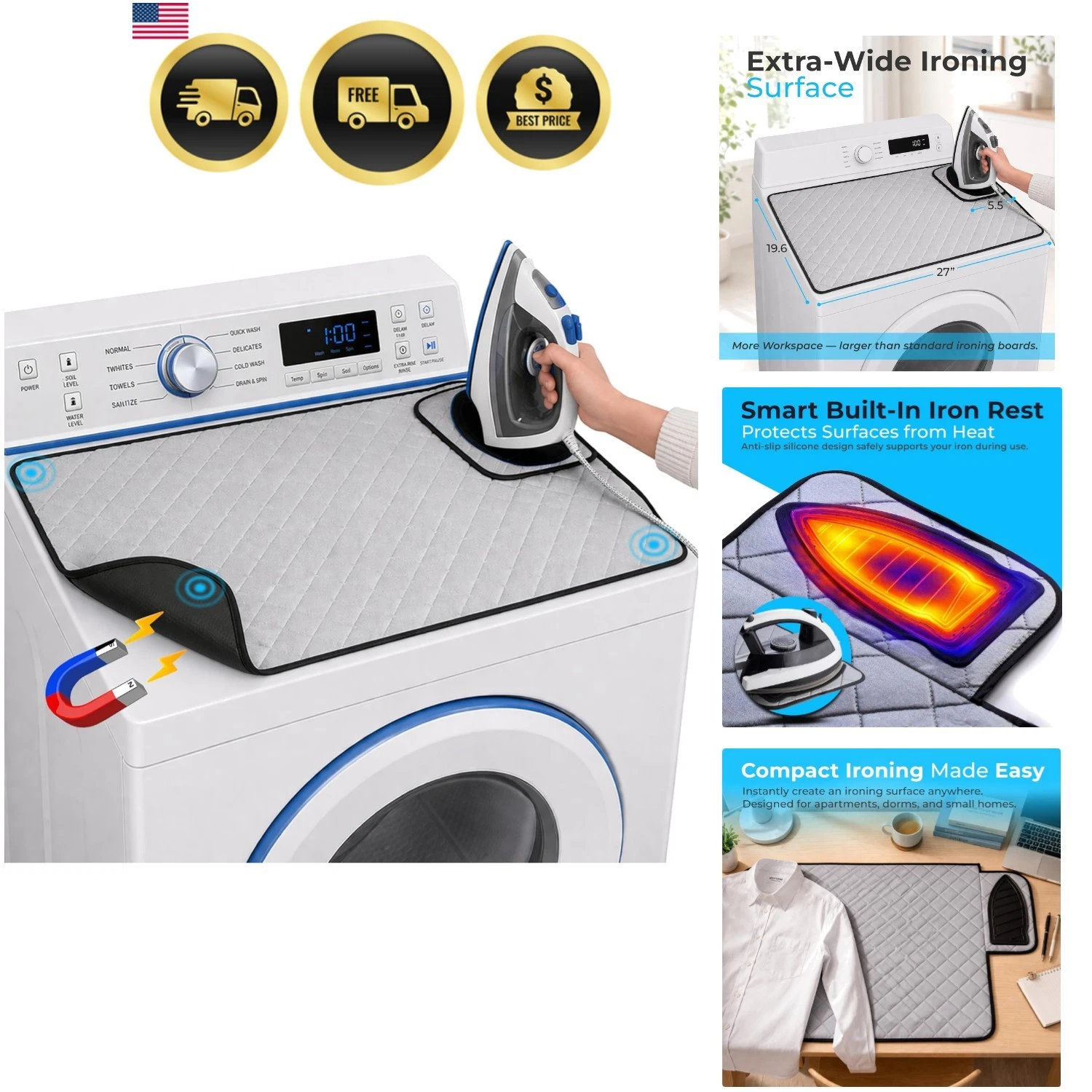 Magnetic Ironing Mat, Change Any Flat Surface into an Ironing Board, Silicone...